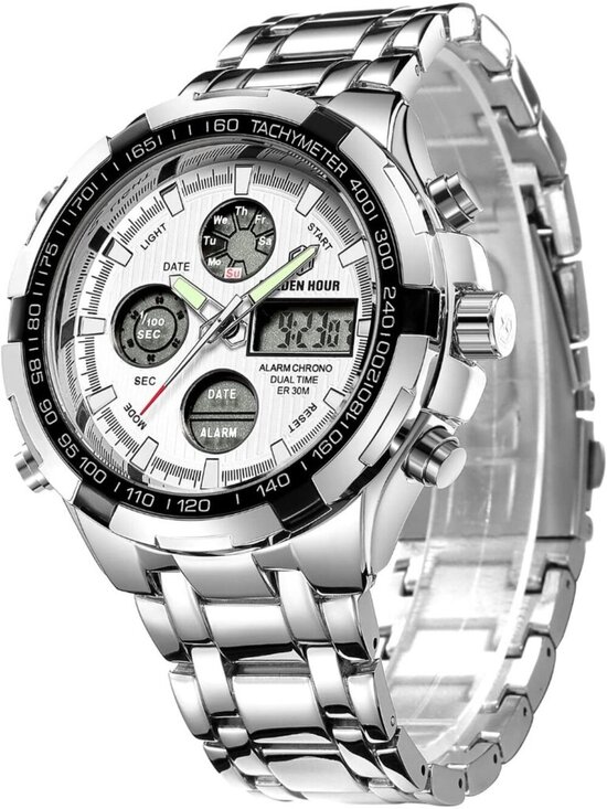 Other - Mens Silver Stainless Steel Analog Digital Outdoor Sport Waterproof Luxury Watch